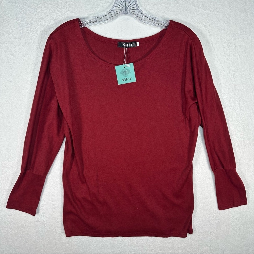 NWT Aifer Wine Red‎ Top Scoop Neck Size Small Minimalist Casual Work